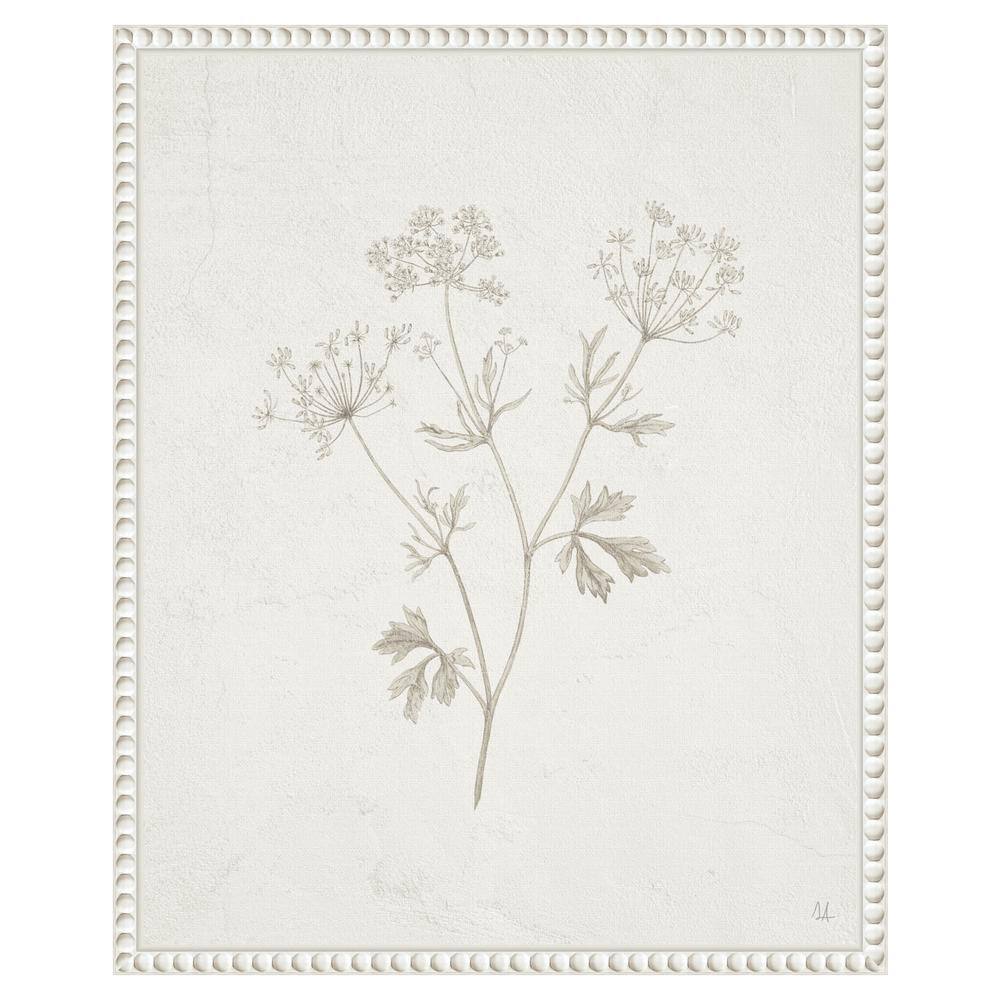 Beaded White Framed Botanic-Inspired Canvas Wall Art