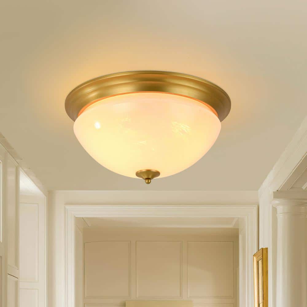 Seta 3-Light 16.7 in.W Brass Vintage Dome Flush Mount Bowl Ceiling Light with Abstract Glass for Entry / Foyer price history on PriceWatchPro