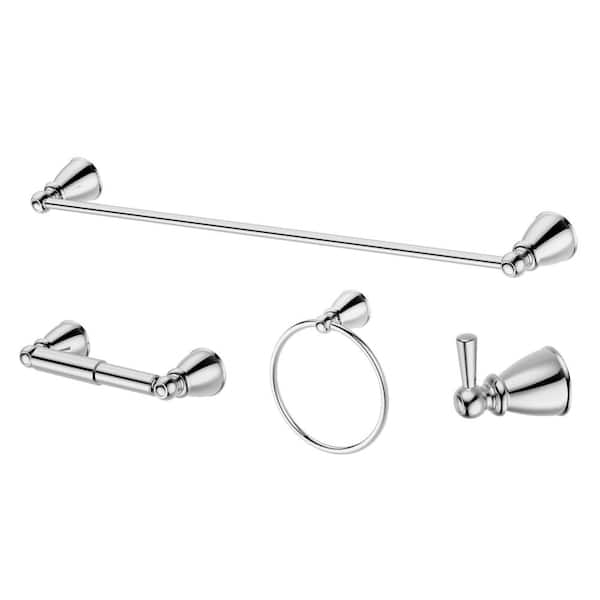 Glacier Bay Lisbon 4-Piece Bath Hardware Set with Towel Ring, Toilet Paper Holder, Robe Hook and 24 in. Towel Bar in Chrome