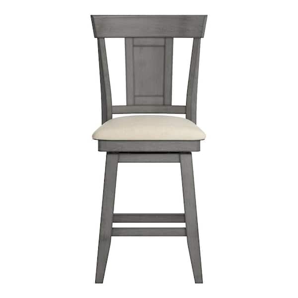 HomeSullivan 24 in. H Antique Grey Panel Back Swivel Chair with Beige Linen Seat