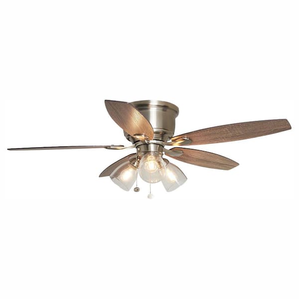 Hampton Bay Stoneridge 52 in. Indoor LED Brushed Nickel Hugger Ceiling Fan with Light Kit, 5 Reversible Blades and Reversible Motor