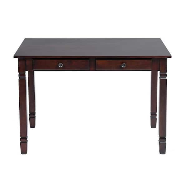 Spaco 43.3 in. Rectangle Dark Brown Wood 2-Drawer Writing Desk with Rubber Wood Base