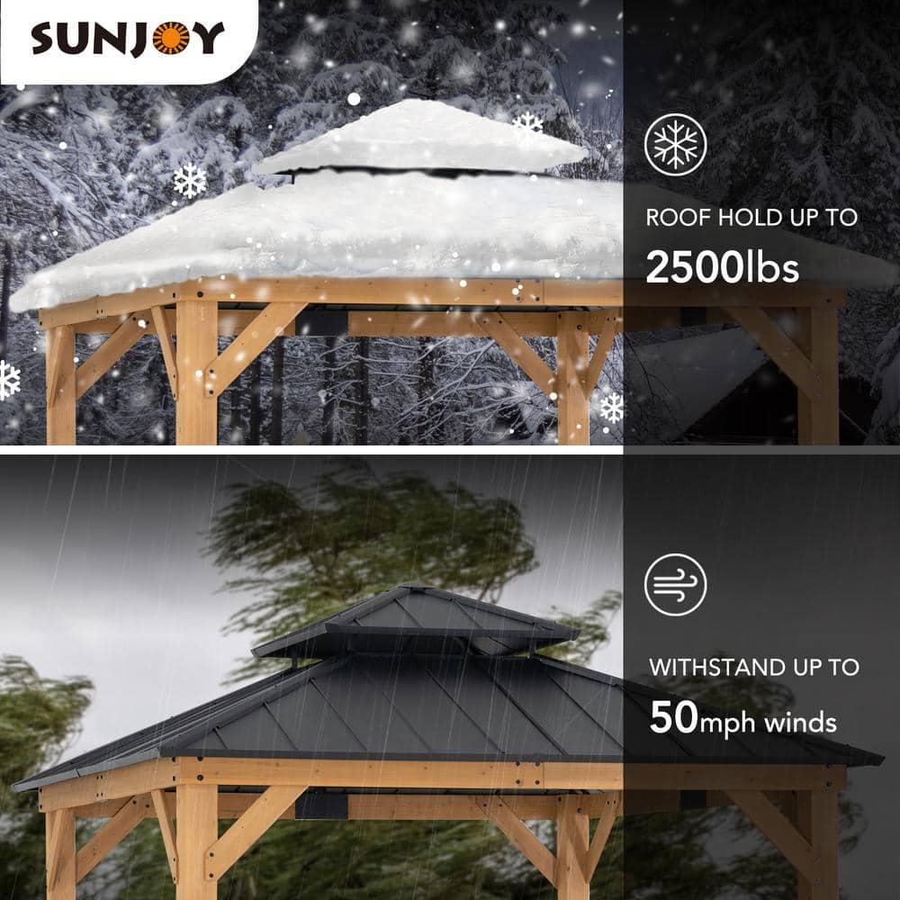 Sunjoy 11 ft. Black Steel Roof Cedar Wood Frame Gazebo