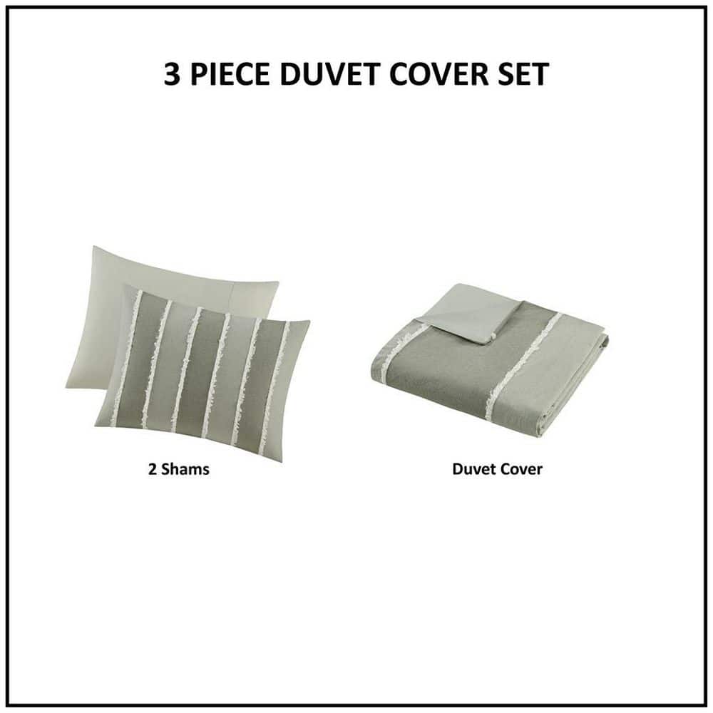 Sage Green Cotton Striped Queen Duvet Cover Set