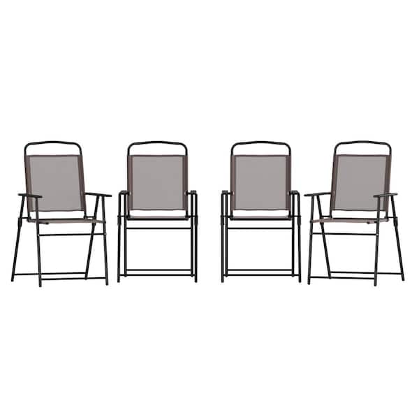 Carnegy Avenue Black Steel Outdoor Lounge Chair in Brown (Set of 4)