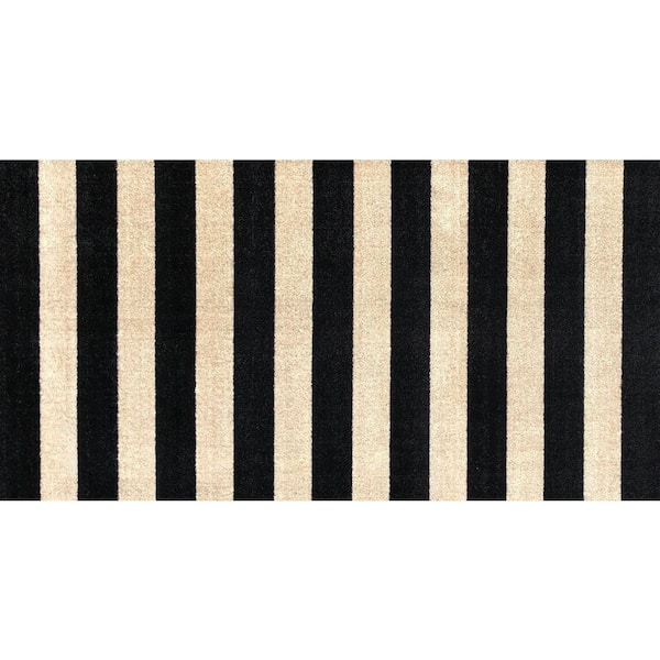 Farmhouse 2.29 ft x 3.92 ft Black and Cream Stripes Area Rug