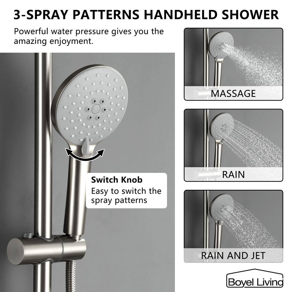 Brushed Nickel Dual Head Wall Mounted Rain Shower System
