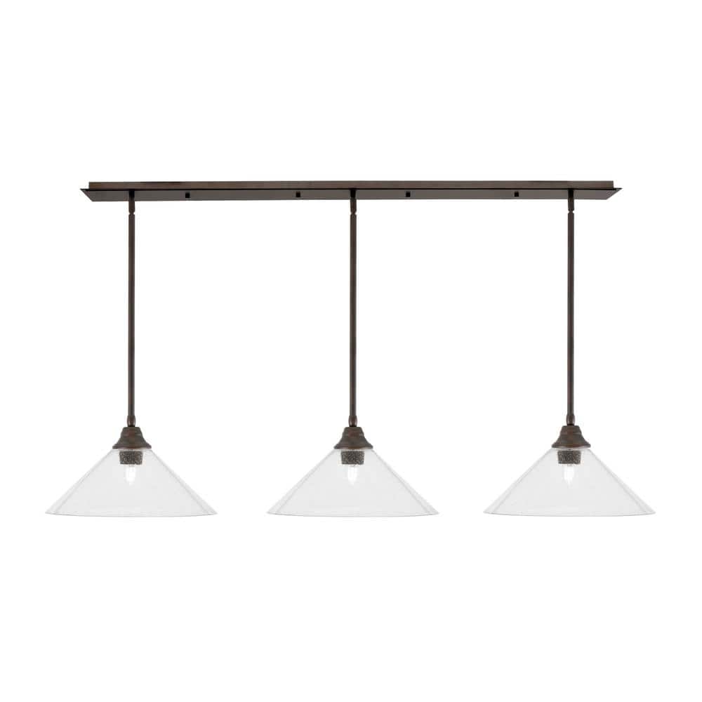 Livingston 100-Watt 3-Light Bronze Chandelier with 16 in. Clear Bubble Glas