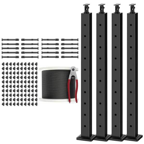 2 in. 36 Adjustable Top System 4 Pack Black Level Drilled Posts 1/8 Wire Rope Swageless Kit Stainless Steel