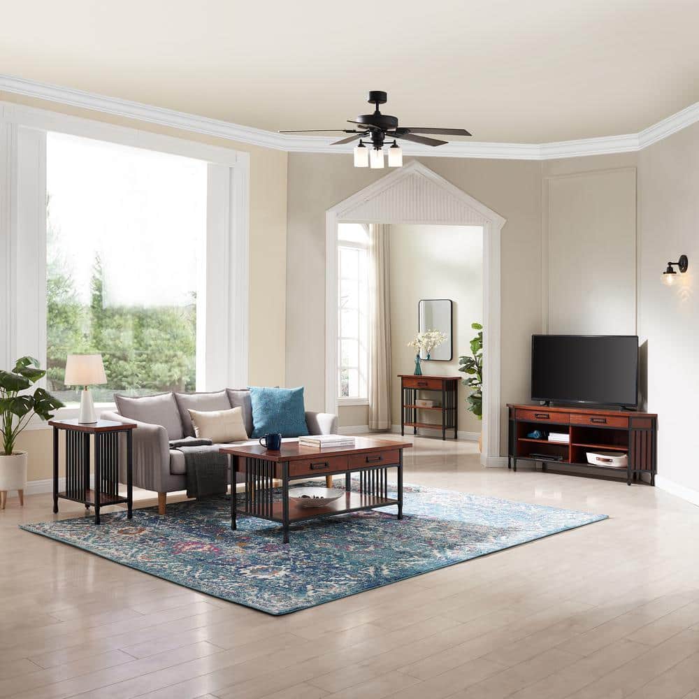 Mission Oak and Black Rectangular Wood Coffee Table with Storage