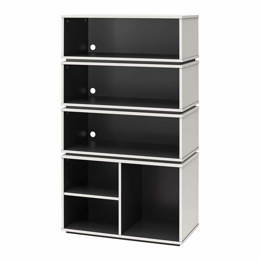 White and Black Adjustable Wood Display Storage Unit