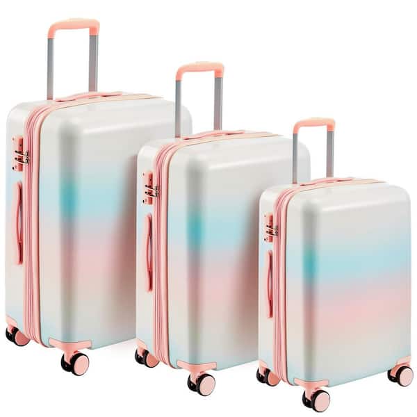 Merax Pink Lightweight 3-Piece Expandable ABS + PC Hardshell Spinner 8 Wheels  20"  24"  28" Luggage Set with 3-Digit TSA Lock