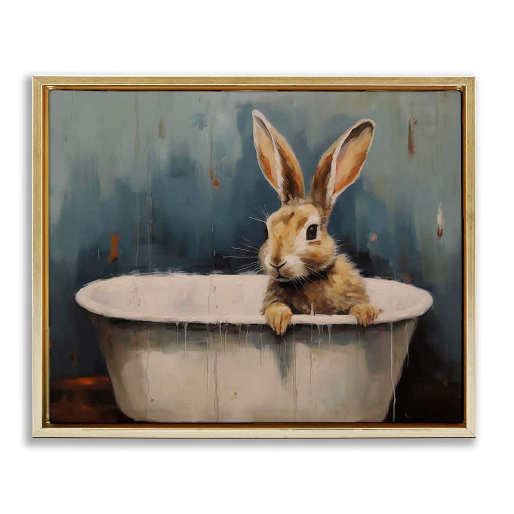 Baby Bunny in Tub by Arlington Prints Gold Floater Frame Animal Graphic Art Print 17 in. x 21 in. price history on PriceWatchPro