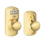 Plymouth Bright Brass Electronic Door Lock with Plymouth Door Knob Featuring Flex Lock