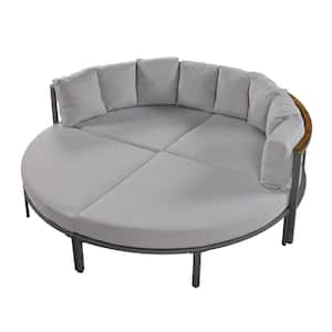 4-Piece Gray Metal Outdoor Sectional Set, Round Conversation Set with Gray Cushions
