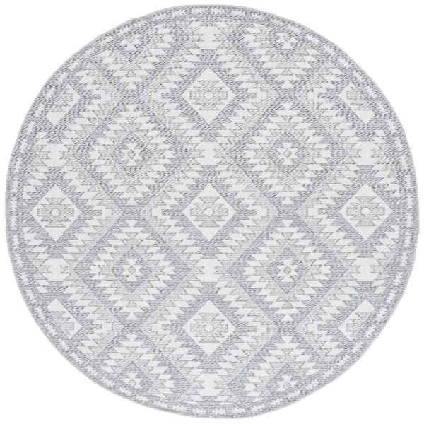 Prairie Gray/Ivory 7 ft. x 7 ft. Aztec Diamonds Round Area Rug
