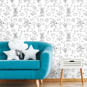 Disney Mickey Mouse Black and White Line Art Peel and Stick Wallpaper (Covers 28.29 sq. ft.)