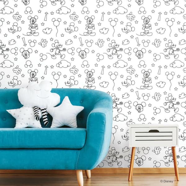 Disney Mickey Mouse Black and White Line Art Peel and Stick Wallpaper (Covers 28.29 sq. ft.)