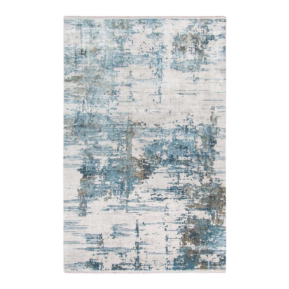 HomeRoots 5 ft. x 8 ft. Ivory Blue And Brown Abstract Area Rug With ...