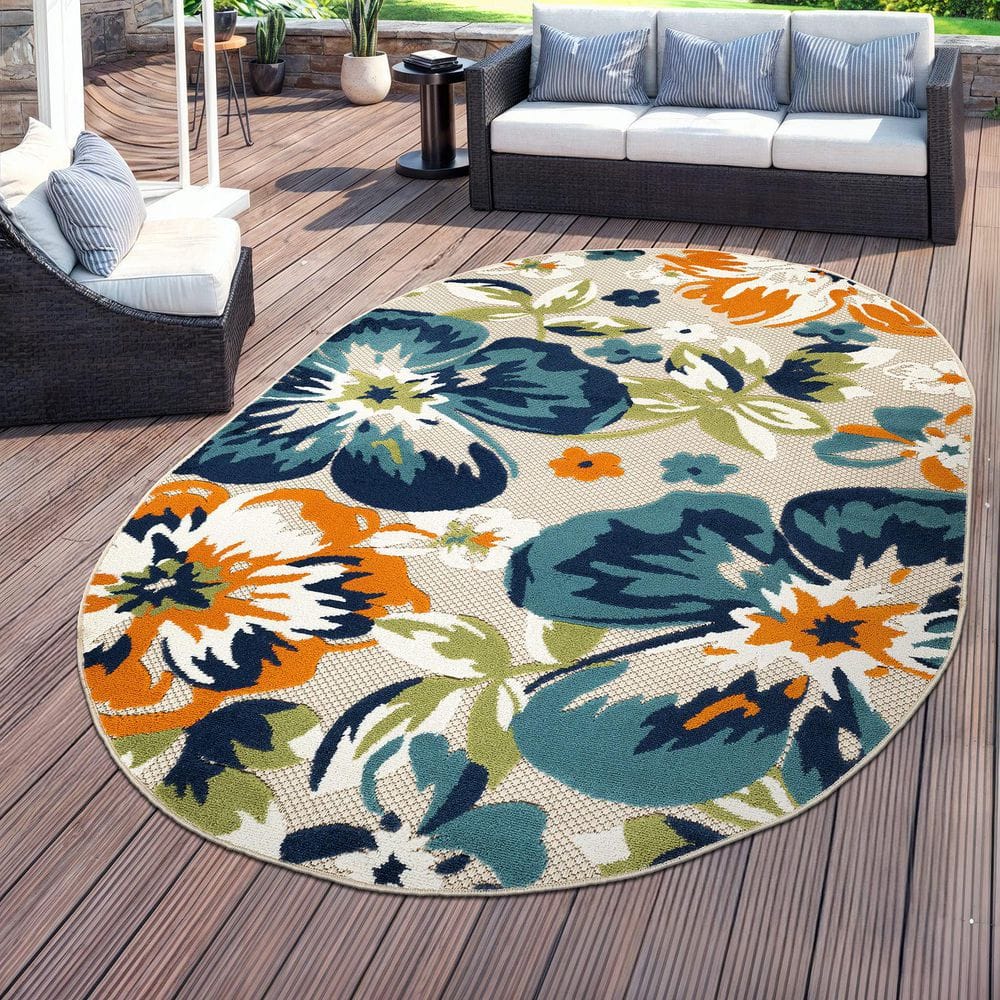 Bergamo Contemporary Floral Multi 5 ft.  x  7 ft.  OVAL Indoor/Outdoor Area Rug price history on PriceWatchPro