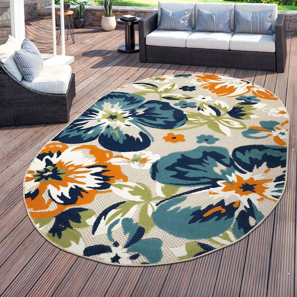 Bergamo Contemporary Floral Multi 5 ft.  x  7 ft.  OVAL Indoor/Outdoor Area Rug