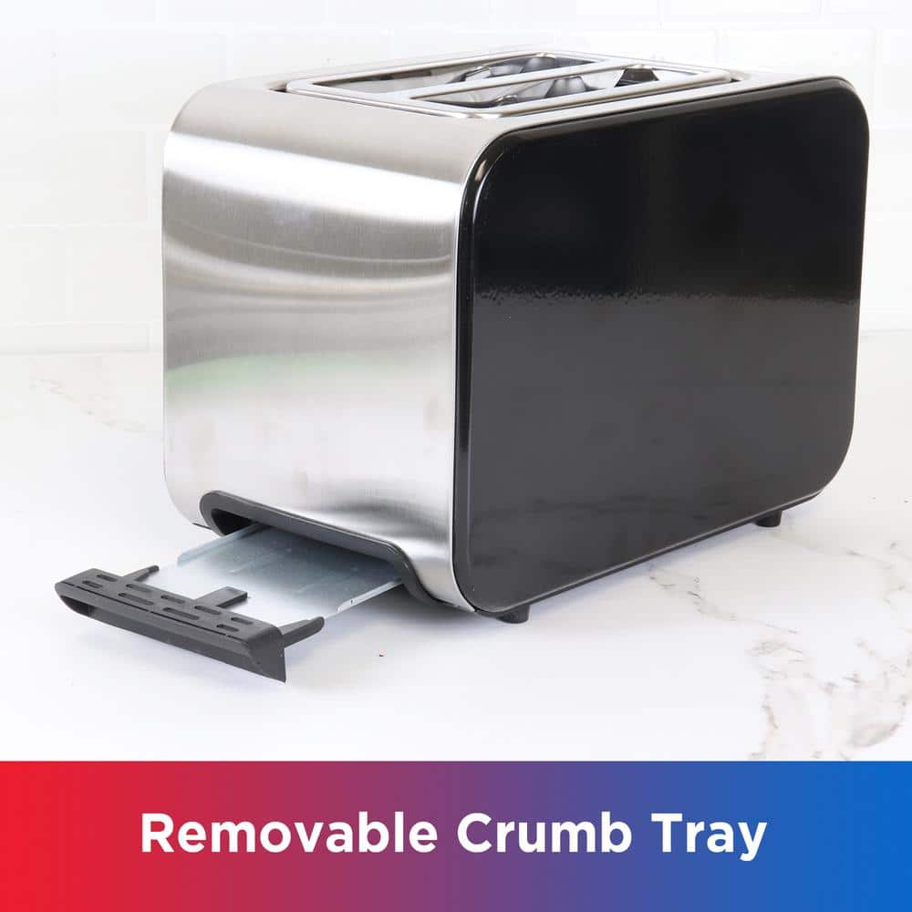 Compact Stainless Steel 2-Slice Toaster with Wide Slot and Crumb Tray