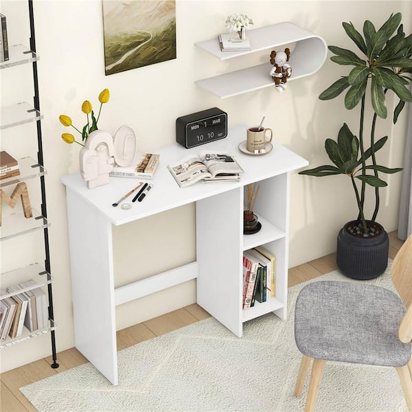 31.5 in. Rectangular White Wood Desk with Adjustable Shelf