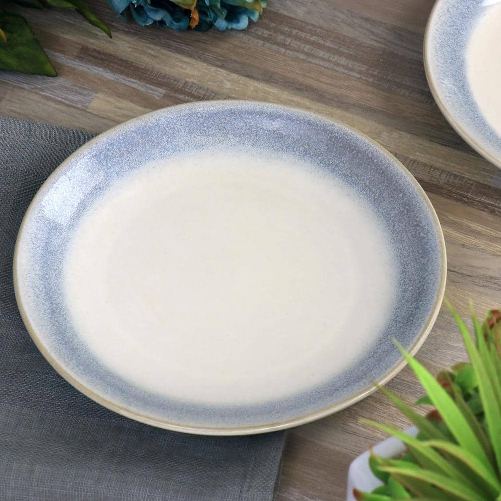8.25" Off-White and Blue Ceramic Salad Plates, Set of 6