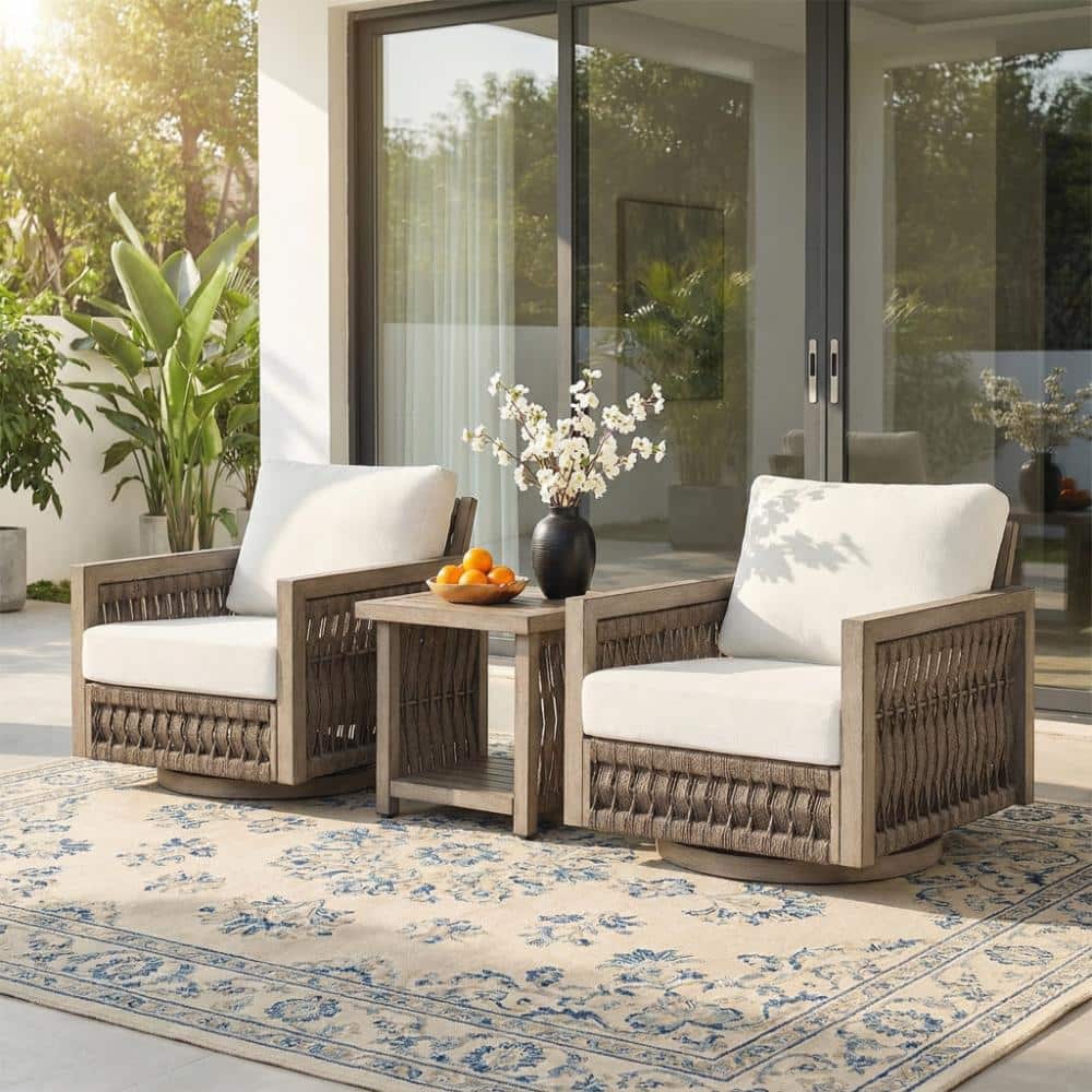 3PCS Patio Rope Weave Furniture Sofa Set Aluminum Swivel Chair with Cushions and Side Table, Gray Oak price history on PriceWatchPro