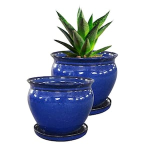 Wisteria Small 7.87 in. x 7.09 in. 2 Qt. Dripping Blue Ceramic Indoor Planter Pot (2-Pack)