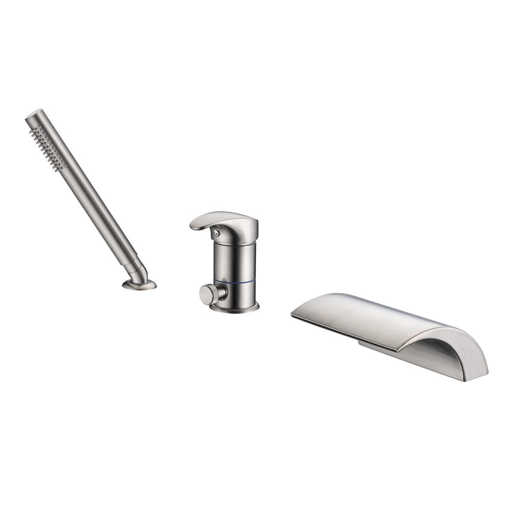 Modern Single Handle Deck Mount Roman Tub Faucet with Hand Shower in Brushed Nickel -  SUMERAIN, S2096NW-V2-HD