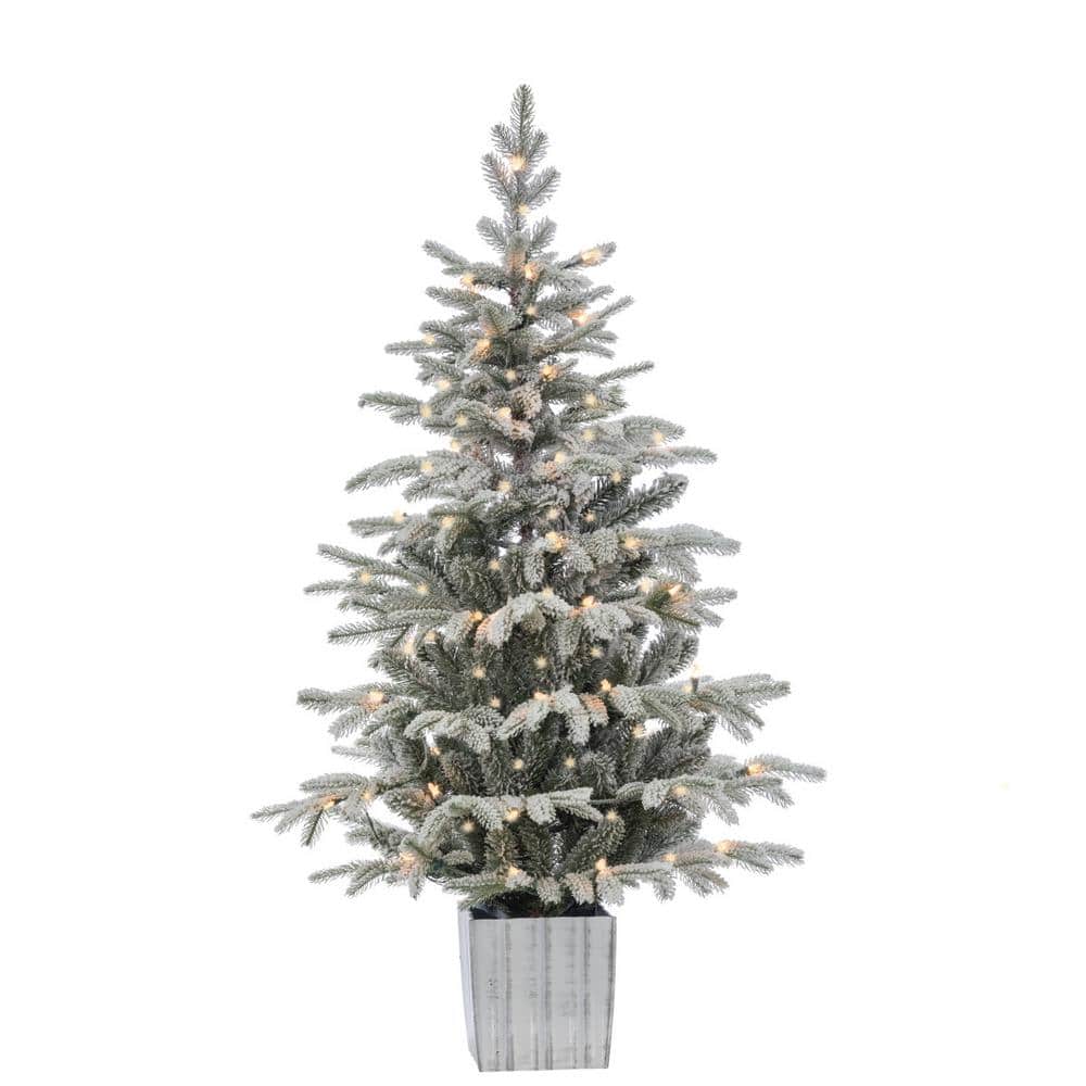 potted flocked led tree