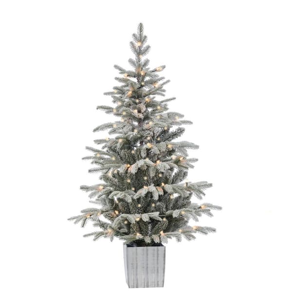 Sterling 4.5 ft. Potted Lightly Flocked Natural Cut Iceland Fir Artificial Christmas Tree with 70 Clear Lights