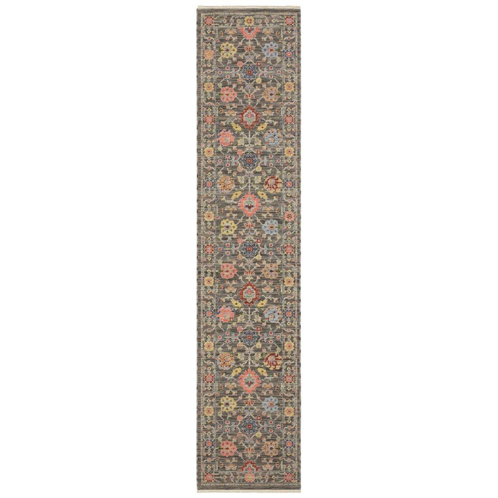 Grey Colored Rug Runner AVERLEY HOME Lavista Gray/Multi-Colored 2 ft. x 12 ft. Oriental Persian ...