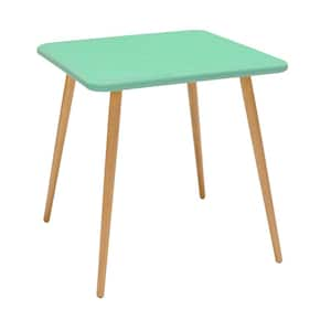 Nassau Mint Green Plastic Square Outdoor Dining Table with Eucalyptus Legs