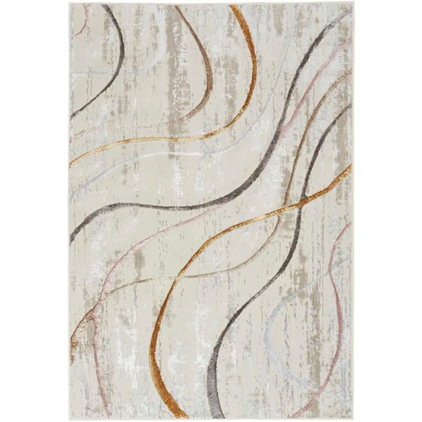 Nourison Glam Ivory/Multi 5 ft. x 7 ft. Abstract Contemporary Area Rug