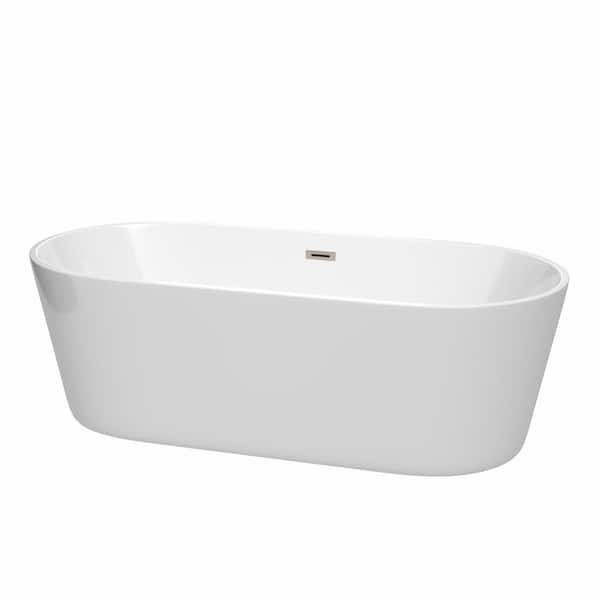 Wyndham Collection Carissa 5.9 ft. Acrylic Flatbottom Non-Whirlpool Bathtub in White with Brushed Nickel Trim