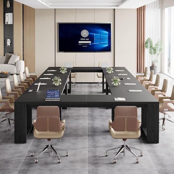 BYBLIGHT 86 in. Rectangular Black Engineered Wood Computer Desk