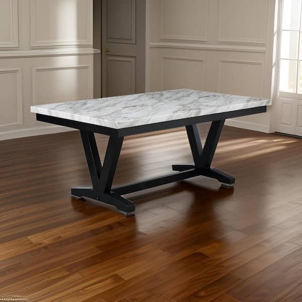 72 in. Black and White Marble Top Trestle Dining Table (Seat of 6)