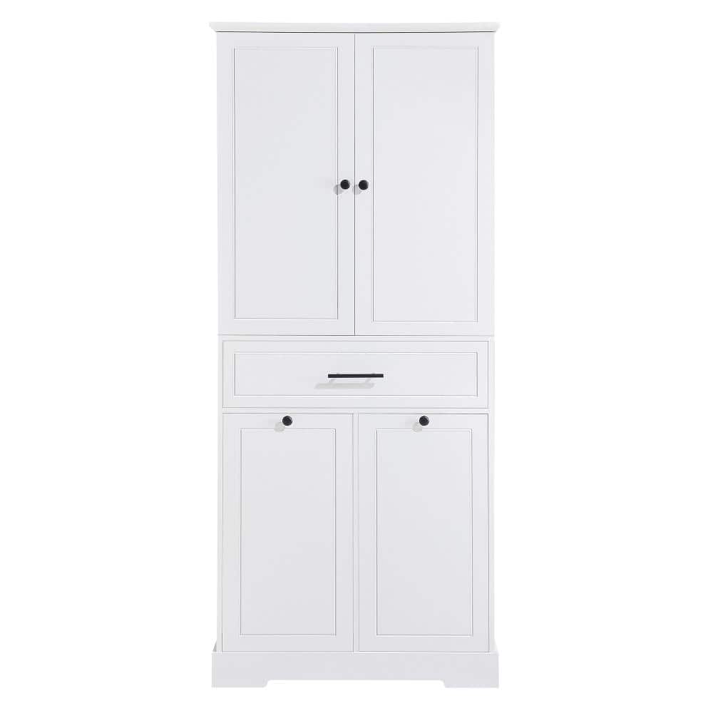 31.1 in. W x 16.1 in. D x 71.7 in. H White Bathroom Storage Cabinet with Doors & Drawers and Tilt-Out Laundry Hamper