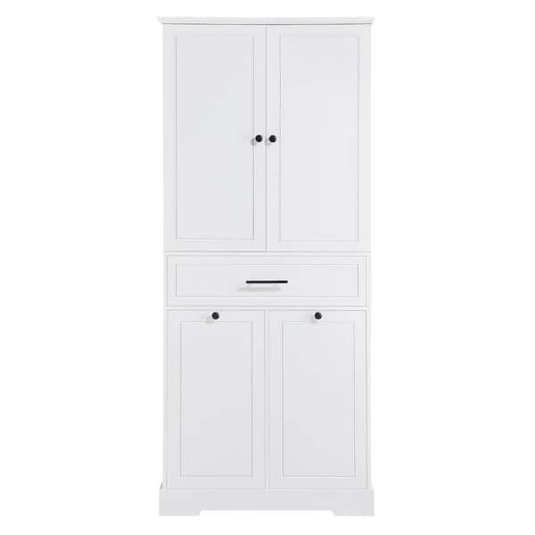 31.1 in. W x 16.1 in. D x 71.7 in. H White Bathroom Storage Cabinet with Doors & Drawers and Tilt-Out Laundry Hamper
