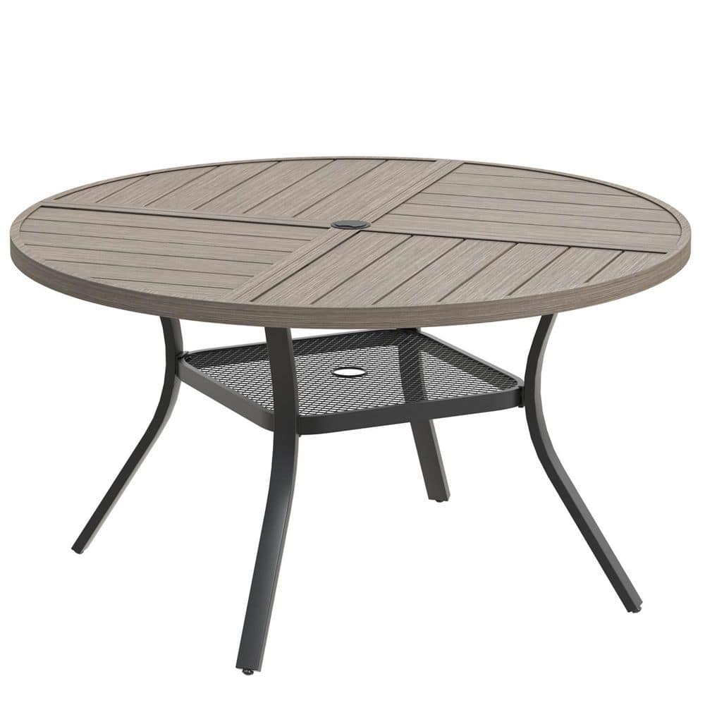 40.6 in. Gray Wood-Like Round Metal Outdoor Dining Table with Adjustable Umbrella Hole, All-Weather Patio Table for Yard price history on PriceWatchPro
