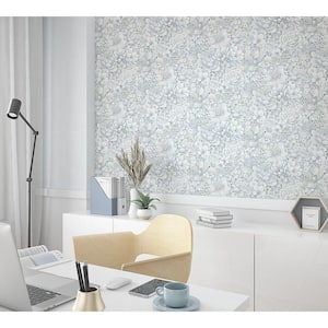 Floral Texture Blue/White Matte Finish Vinyl on Non-Woven Non-Pasted Wallpaper Roll