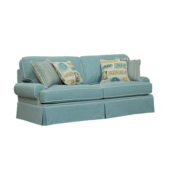 American Furniture Classics Coastal Aqua 90 in. Round Arm 3-Seater Removable Cushions Sofa in Aqua