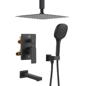 3-Spray Patterns with 2.5 GPM 12 in. Ceiling Mount Dual Shower Heads with Pressure Balanced Valve in Matte Black