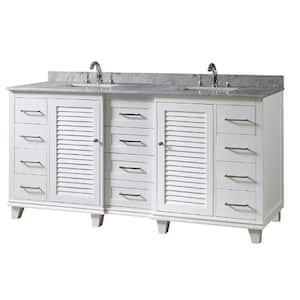 Ultimate Shutter 72 in. Vanity In White With Carrara White Marble Vanity Top with White Basins