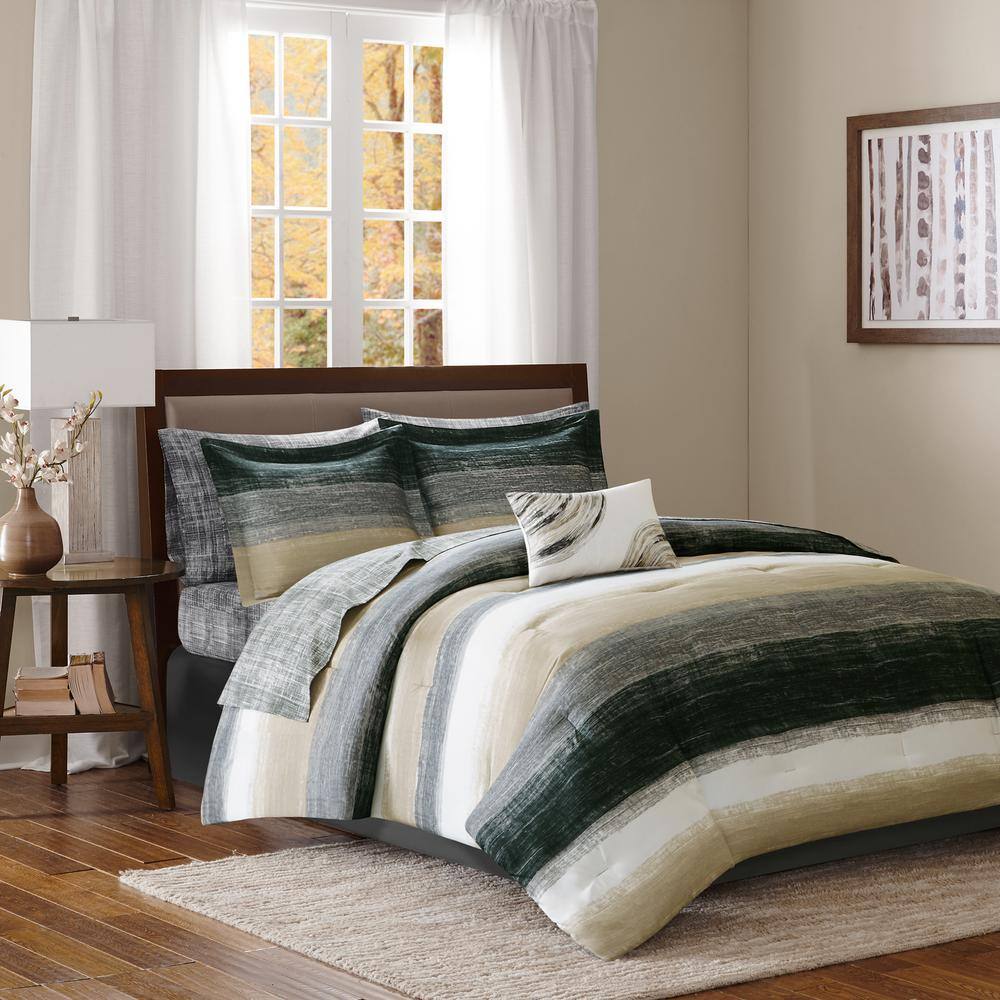 Taupe Full Microfiber Reversible Quilt and Sheet Set