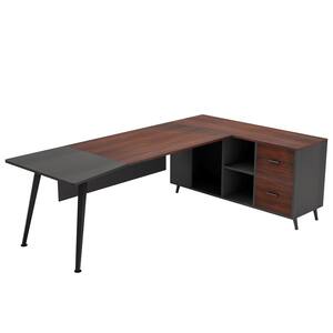 Capen 87 in. L Shaped Brown Engineered Wood 2 Drawer Executive Desk with 51 in. File Cabinet Home Office Computer Desk