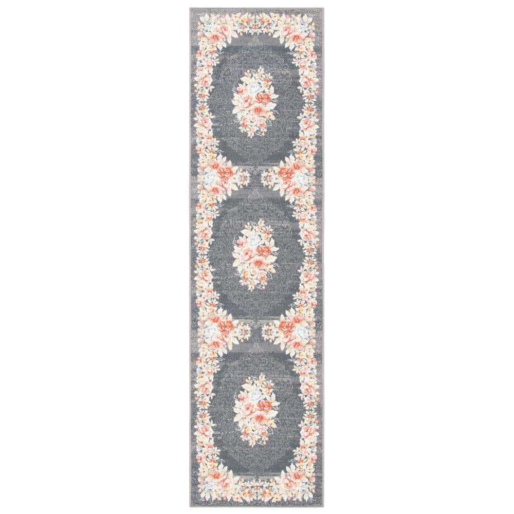 Journey Gray/Pink 2 ft. x 9 ft. Machine Washable Floral Border Runner Rug price history on PriceWatchPro