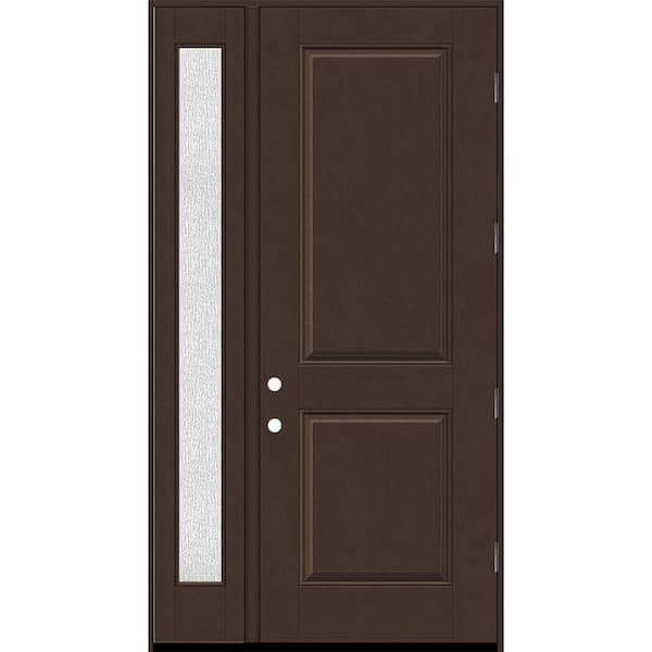 Steves & Sons Regency 51 in. x 96 in. 2P Squaretop LHOS Chestnut Stain Mahogany Fiberglass Prehung Front Door with Rain12in. SL 6-9/16